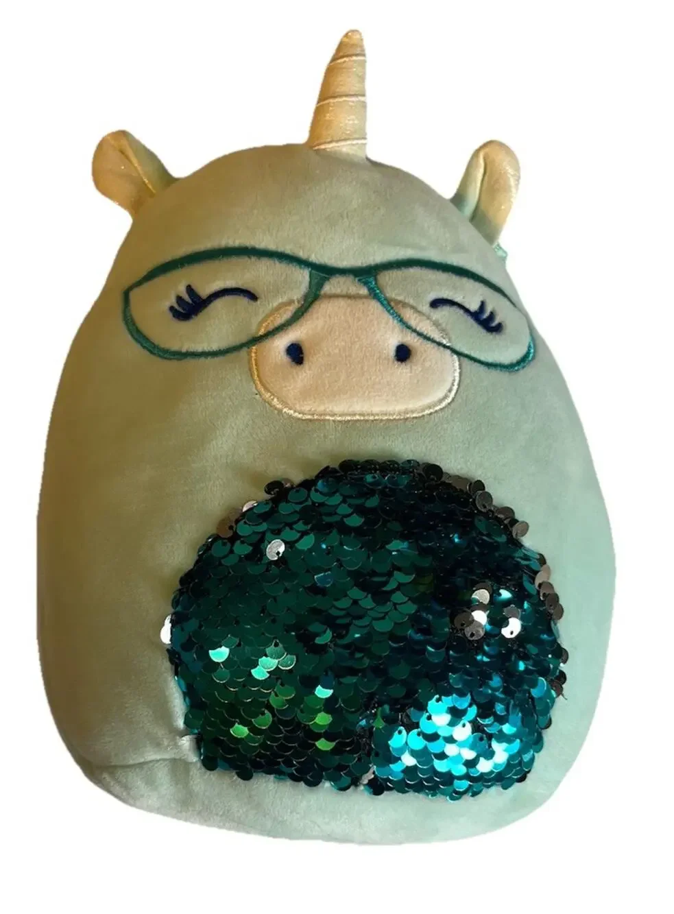 Squishmallows 8” Nyla the Unicorn Teal Blue Stuffed Plush Glasses & Sequins